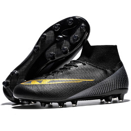 Чоловічі футбольні бутси з шипами, професійні, хай-топ, дихаючі, для тренувань, чорні, розмір 45 EU