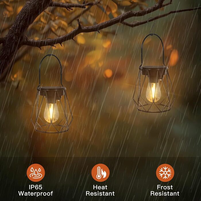 Сонячні ліхтарі для саду та вулиці, 2 шт. - Водостійкі металеві ліхтарі LED, для газону, патіо, кемпінгу, чорні, восьмикутні