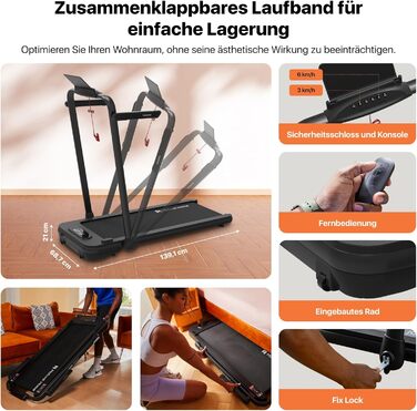 Електричний біговий тренажер Mobvoi Home Laufband SE 2.5 PS, 12 км/год, компактний, складний, з пультом ДУ, для дому, з додатком TicSports, чорний