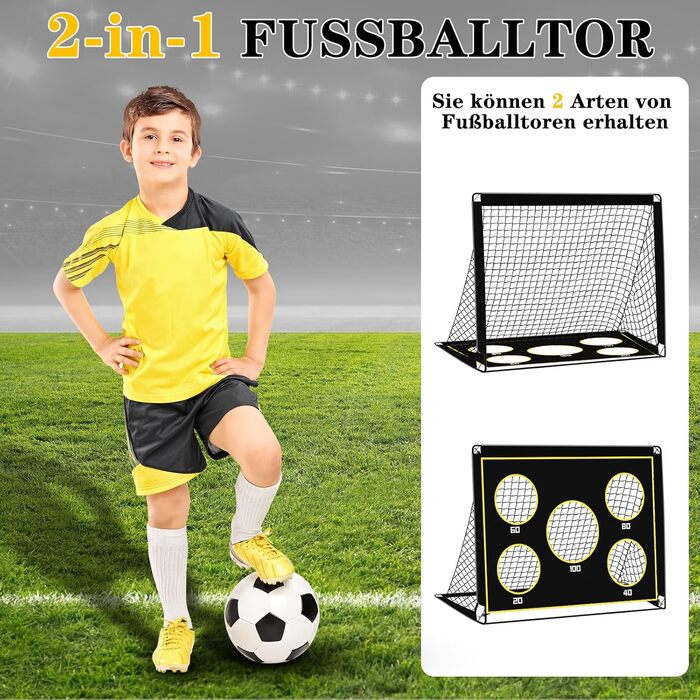 Дитячі ворота для футболу, 2-в-1 Pop-Up ворота, складані, для саду, на вулицю, з чохлом, 120x90 см, чорний
