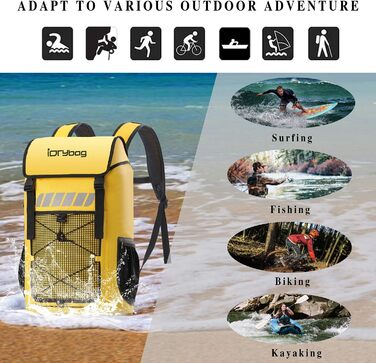 Водонепроникний рюкзак IDRYBAG для чоловіків 45L, 25L, для каякінгу та піших прогулянок, жовтий