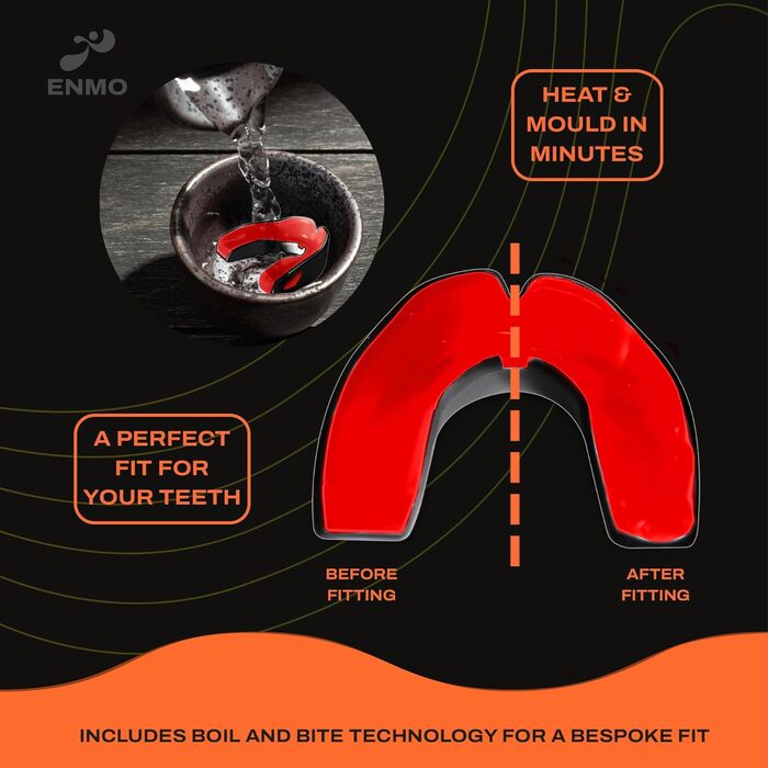 Захисний капу для спорту Enmo Maxilla Pro: для дорослих та дітей (10+), з кейсом. Підходить для регбі, боксу, хокею та контактних видів спорту. Капа з технологією Boil & Bite, тришарова, з каналом для дихання. Білий/синій (Радіо Чорний/Червоний)