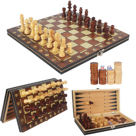 Набір для гри в шахи дерев'яний магнітний 3-в-1, 29 x 29 см. Ідеально для дітей, друзів та сім'ї