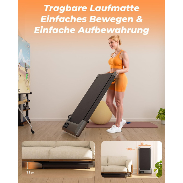 Walking Pad Lacuffy 2.5 HP: Біговий килимок для дому зі столом, Smart App, 136 кг, сірий, 80 см