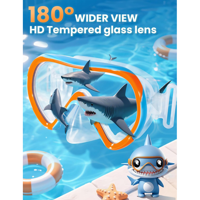 Дитяча маска для плавання та снорклінгу Supertrip, 6-14 років, скло, помаранчево-блакитна