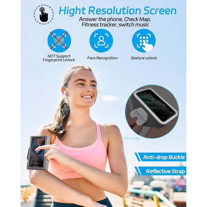 Чохол-тримач для телефону на руку Razobws для бігу з кишенею для навушників, сумісний з iPhone 17 16 15 14 13 12 11 Pro Max, Galaxy S24 S23 Ultra, чорний/сірий (до 6.8 дюймів)