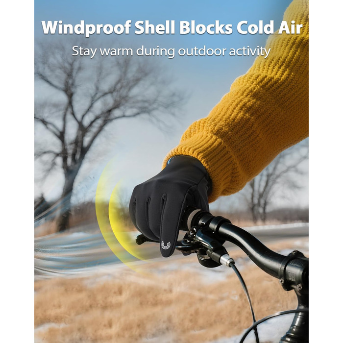 Зимові рукавички RIGWARL для чоловіків та жінок, водонепроникні вело-рукавички з підтримкою сенсорного екрану, теплі рукавички для їзди на велосипеді, катання на конях, бігу, мотоцикла, хайкінгу, прогулянок, чорний колір, розмір L