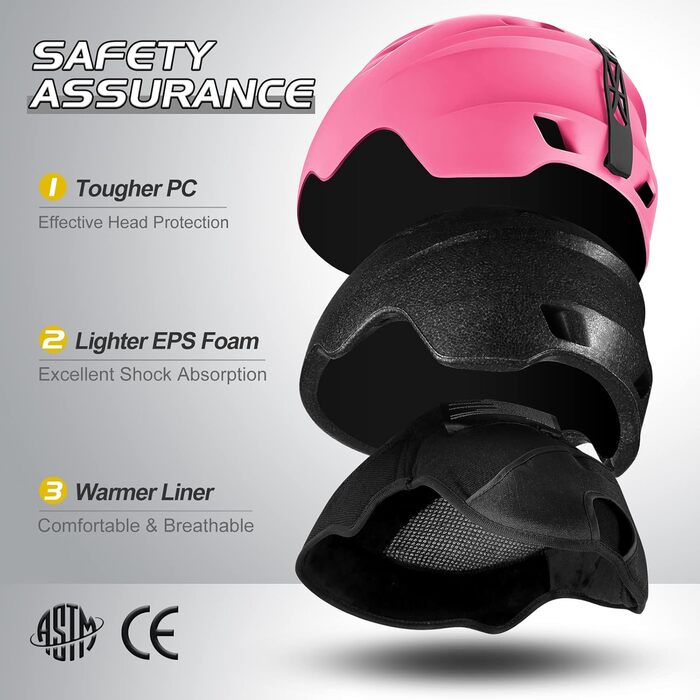 Шолом для лиж та сноуборду Ololand з маскою, рожевий, M (55-59 см), захист UV 400