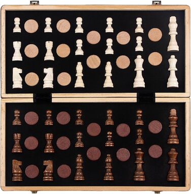 Магнітна шахова дошка 2в1 Paom 40.5x40.5 см: дерев'яна, складана, з фігурами для дорослих та дітей