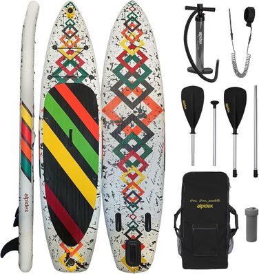 Надувна SUP-дошка ALPIDEX 320x76x15 см, комплект: весло, насос, рюкзак, плавники, ремкомплект, тримач, вантаж до 200 кг, легка та міцна
