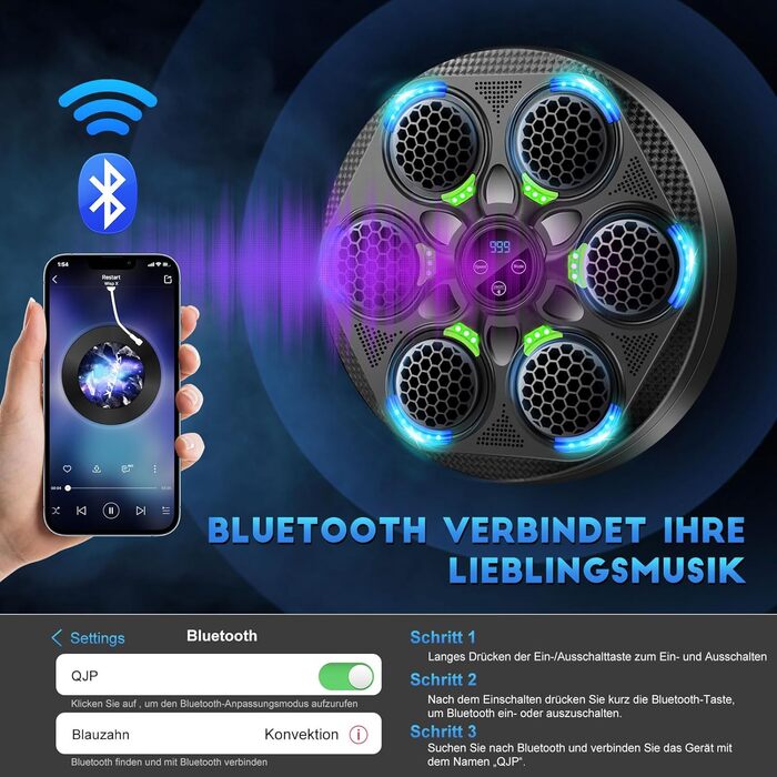 Музичний боксерський тренажер з Bluetooth, настінний, з рукавичками, 15 режимів швидкості та лічильник ударів для дорослих