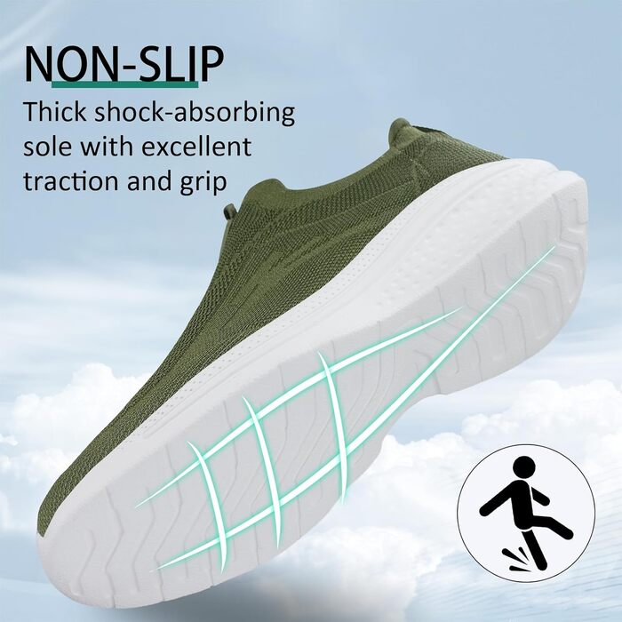 Чоловічі кросівки без шнурівків Slip-on, сітка, дихаючі, легкі, для бігу та повсякденного носіння, розмір 46 EU, зелені