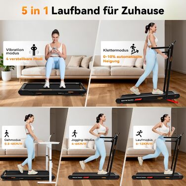 Sperax 4-в-1 біговий килимок з вібрацією для дому та офісу. Швидкість 0.3-6 км/год, з додатком, 400W, без монтажу (чорний)