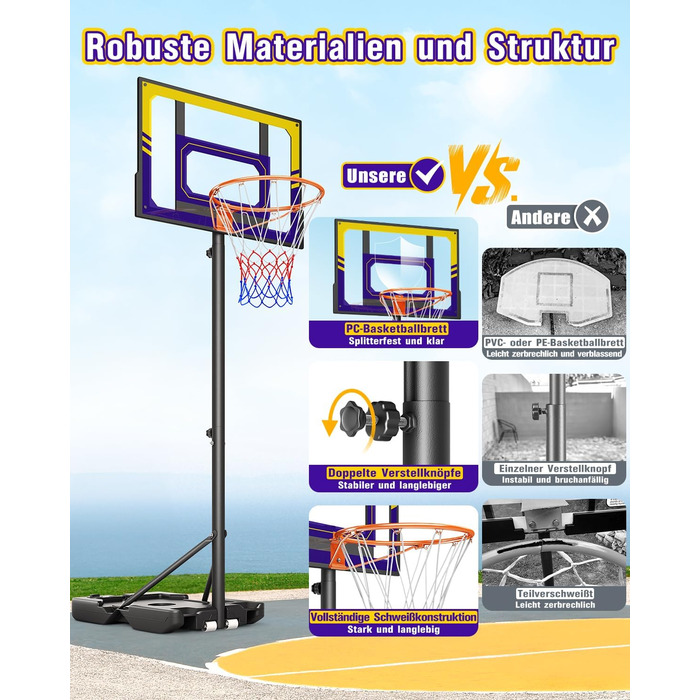 Баскетбольний кошик Outdoor для дітей, 107-213 см, з регулюванням висоти та захисною PC-стінкою