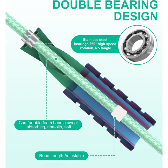 Стрибкове канат для фітнесу, з вагою, регульований, для жінок та чоловіків, зелений