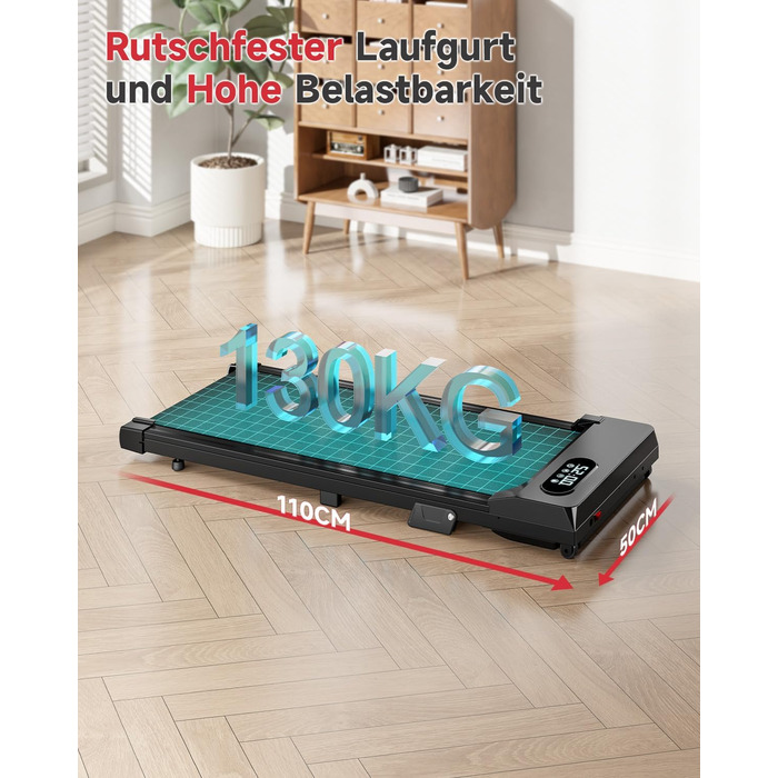 Walking Pad для дому HomeFitnessCode: електричний біговий килимок з нахилом, 1-8 км/год, чорний глянцевий