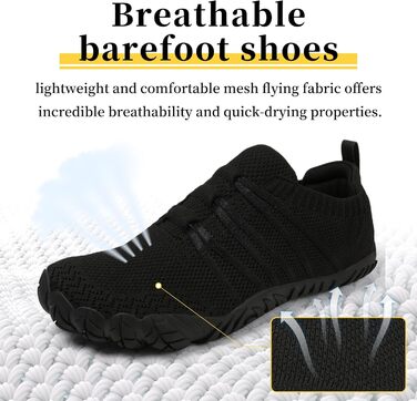 Босими кросівки для жінок та чоловіків, широкі, для бігу та трейлраннінгу, Zero-Drop, з відділенням для пальців, легкі, дихаючі, фітнес, комфортні, антиковзкі, для бігу по дорогах, унісекс, 36-46 EU (36 EU, Чорний)
