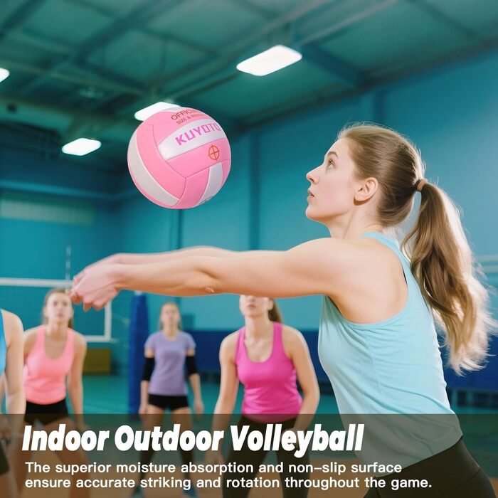 Волейбольний м'яч KUYOTQ рожевий, розмір 5, товста поверхня 3 мм з м'якої шкірозамінника - для гри на пляжі та тренувань, підходить для підлітків та дорослих