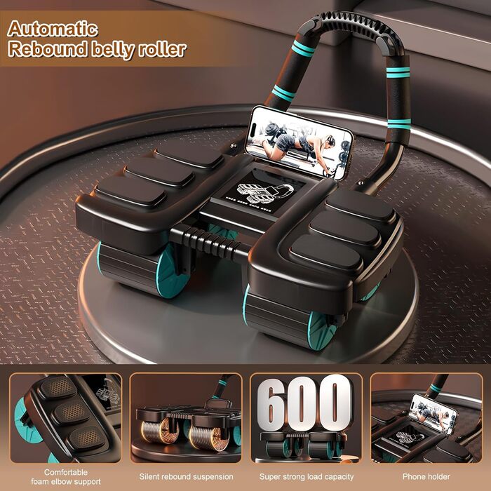 Ролер для пресу з упорами для ліктів, автоматичний відскок, тренажер для пресу для жінок та чоловіків, чорний