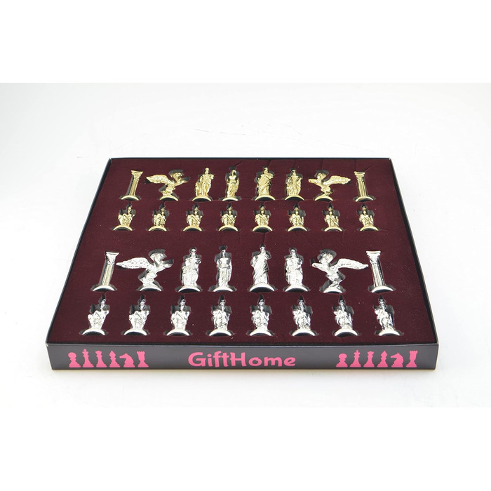 Шахи міфологічні металеві, середнього розміру, для дорослих, ручної роботи, шахові фігури та дошка з натурального масиву дерева, з внутрішнім зберіганням, висота короля 8 см