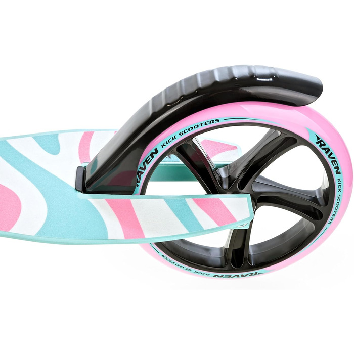 Самокат Raven Zea Mint/Pink для дорослих і дітей, складний, 200 мм, з ручним гальмом, дзвіночком і тримачем для пляшки, міський кік-скутер