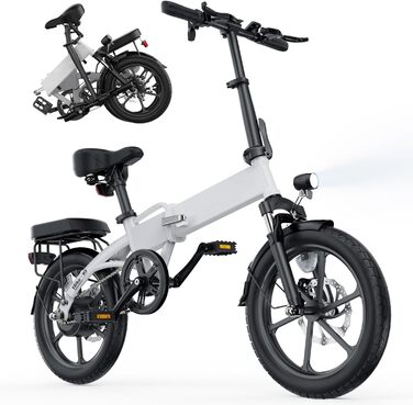 Складаний електровелосипед Finbike 16 дюймів, 7.8А·год акумулятор, захист від крадіжки, швидка зарядка 2.6 год, мотор 250Вт, 3 режими їзди, регульована висота сидіння, запас ходу до 55 км, для чоловіків та жінок