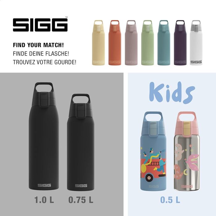 Термос-бутилка SIGG Shield One Black 0,75 л – ізольована, для газованих напоїв, герметична, з нержавіючої сталі, BPA-free, чорна, 90% перероблена сталь