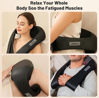 Масажер для шиї та тіла 3D Shiatsu з підігрівом - електричний масажер для шиї, плечей, спини та ніг з 16 масажними головками, 3 режимами, автовимкненням