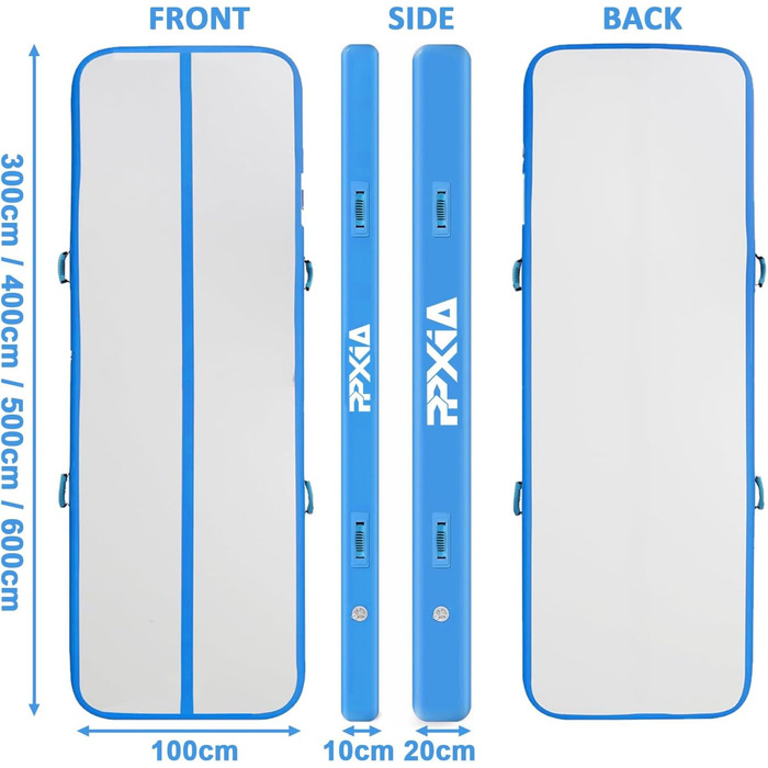 Гімнастичний надувний мат Air Matte Track 3M/4M/5M/6M, килимок для акробатики та гімнастики 10/20см заввишки з повним аксесуаром, надувний килимок для дому та вулиці, йога, світло-блакитний, Air Mat 300*100*10см