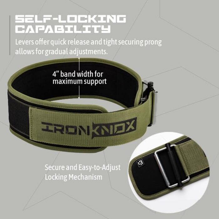 Пояс для важкої атлетики IronKnox, преміум-якість, 10.2 см, для чоловіків та жінок, металева застібка, оливковий, X-Small