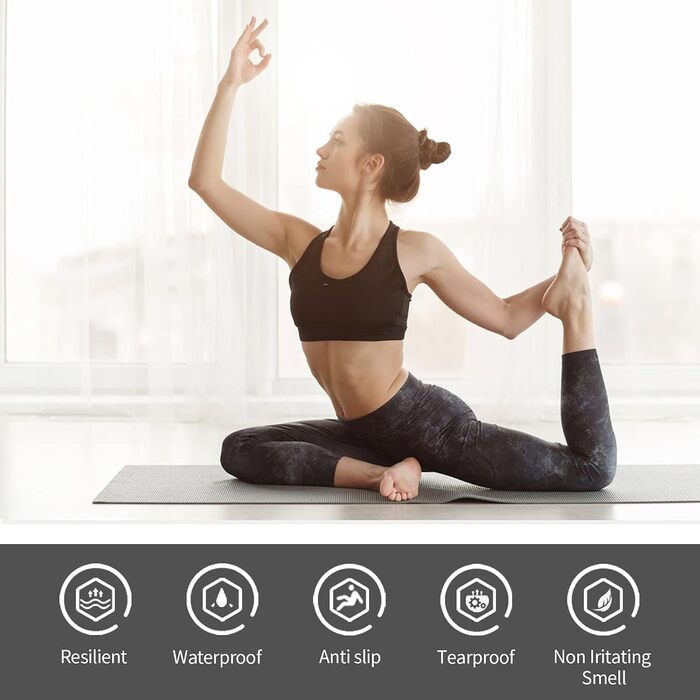 Килимок для йоги та фітнесу Narwhal, протиковзкий еко-мат з TPE для пілатесу та тренувань з ременем для перенесення, 183 x 61 x 0.6 см, лілово-рожевий