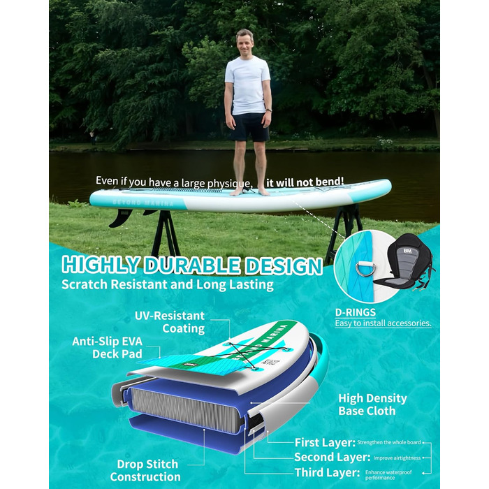 Надувна SUP-дошка BEYOND MARINA 320×81×15 см з веслом, сидінням, рюкзаком, насосом для сап-серфінгу та водного спорту