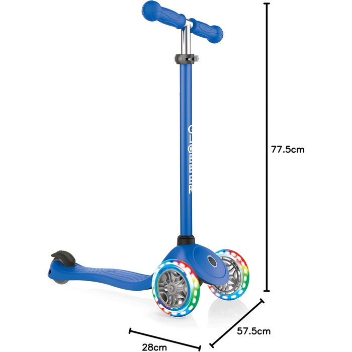 Дитячий самокат Globber Primo Lights, 3-колісний, з LED колесами, регульована висота, 120/80 мм, ABEC 5, неоновий