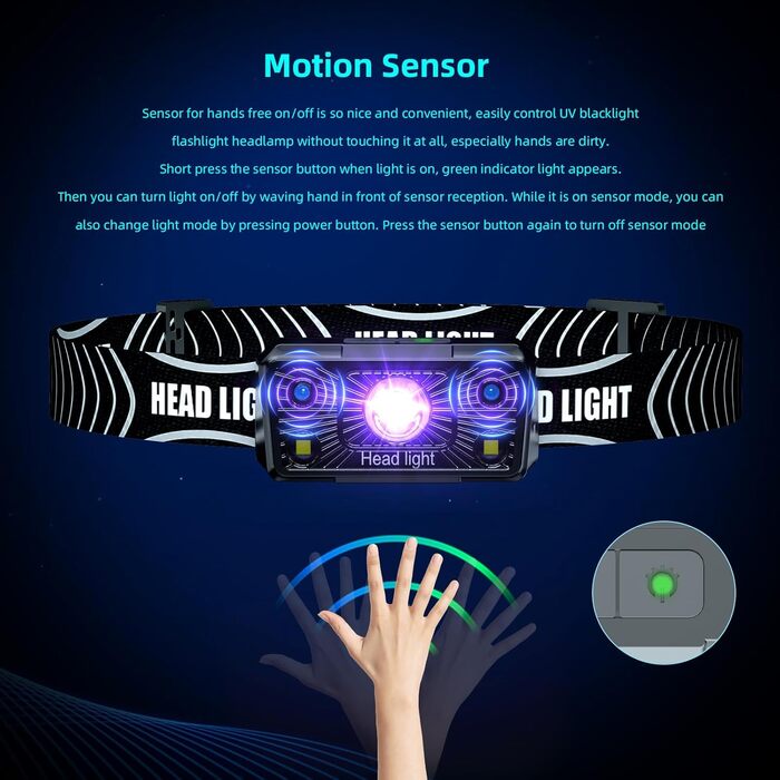 COSOOS LED налобний ліхтар з USB зарядкою, чорним світлом, водонепроникний, для дітей, активного відпочинку, бігу, прогулянок з собакою, 2 шт.