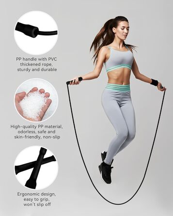 Стрибкове канат iMoebel 6 мм, 3 м, PVC, регульований, з ABS-ручкою, для дітей та дорослих, чорний