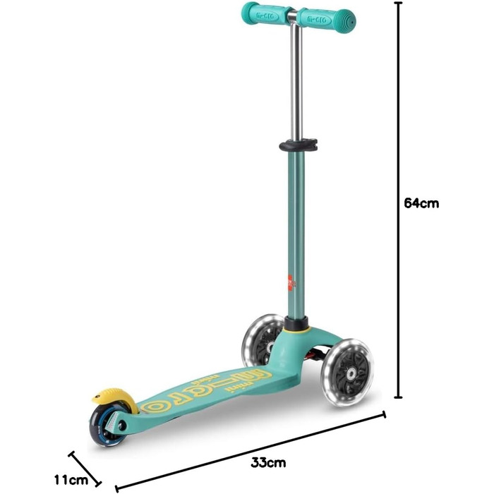 Самокат дитячий Micro Deluxe Kinder Scooter з регульованим кермом, світлодіодні колеса, екологічна м'ята