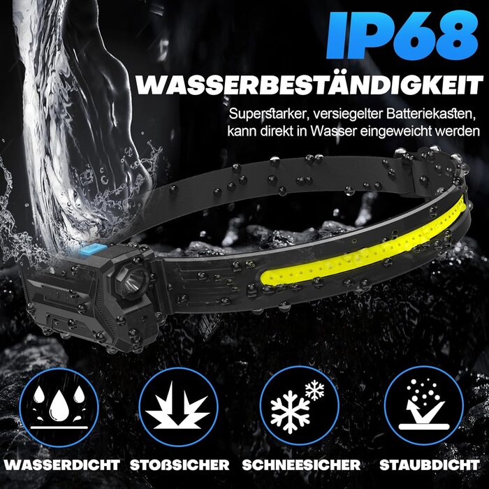 LED налобний ліхтар з акумулятором, 2 шт., кут огляду 230°, 7 режимів, супер яскравий, 2600 mAh, 22 години роботи, датчик, червоне світло, водонепроникний, легкий, для бігу, кемпінгу, походів, чорний