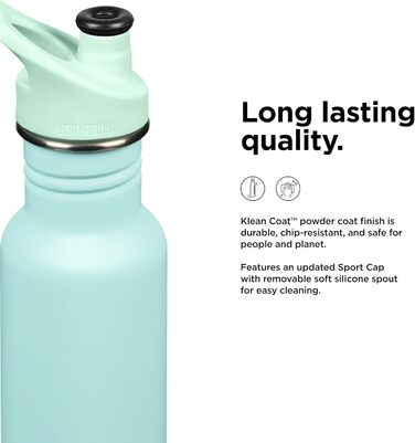 Пляшка Klean Kanteen Classic з нержавіючої сталі з кришкою Sport Cap, пастельно-бірюзова, 532 мл