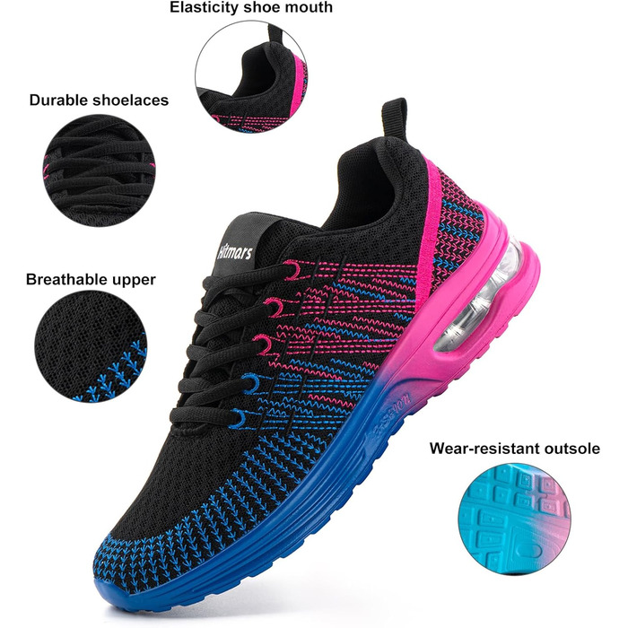 Жіночі кросівки для бігу Hitmars: дихаючі, з амортизацією, антиковзкі, легкі, для бігу по вулицях, фітнесу, ходьби, розмір EU 36-42 (фіолетово-блакитні)