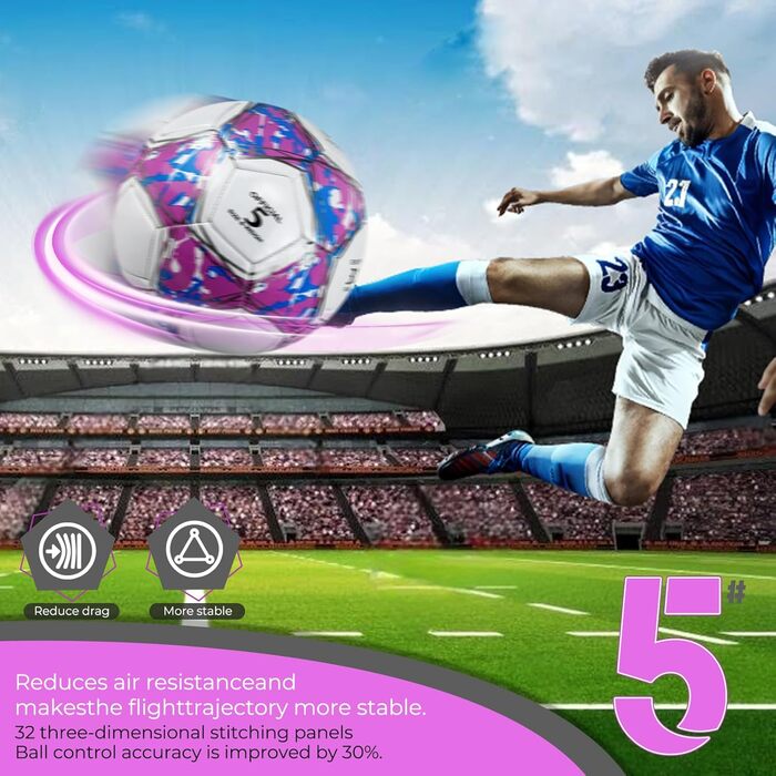 Дитячий футбольний м'яч розмір 5, рожевий, з насосом, сіткою та сумкою. Стандартний тренувальний м'яч з шкіри для дітей.