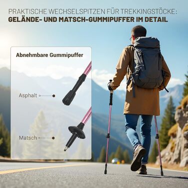 Жінські та чоловічі палиці для скандинавської ходьби 2 шт. Телескопічні, складні палиці для трекінгу з алюмінію з гумовими амортизаторами (Рожеві)