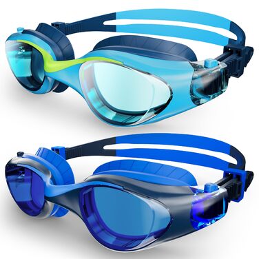 Дитячі окуляри для плавання Schwimmbrille: захист від УФ-променів та запобігання запотіванню, водонепроникні, для хлопчиків та дівчаток 6-14 років, сині + темно-сині