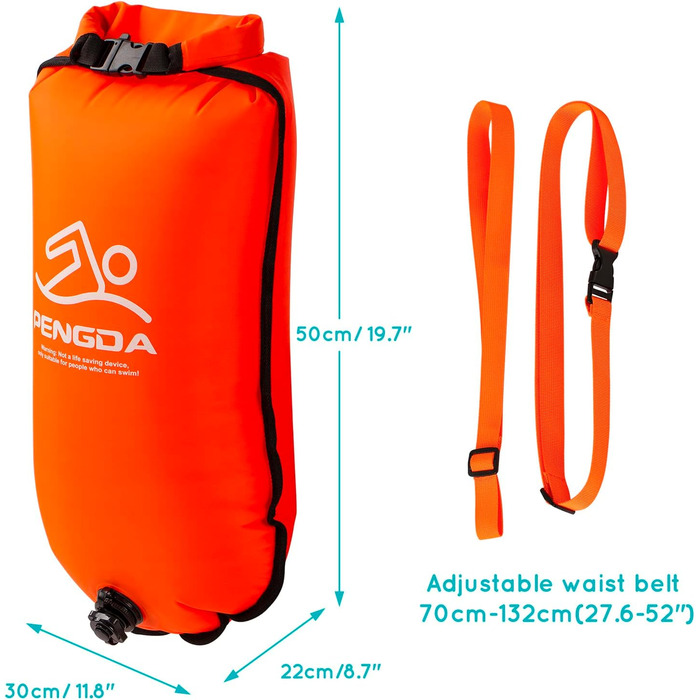 Побуф для плавання PENGDA 25L, водонепроникний сухий мішок, поплавок для відкритої води та триатлону, Swim Bubble для каякерів, серферів, поплавок для плавання та водних видів спорту, оранжевий