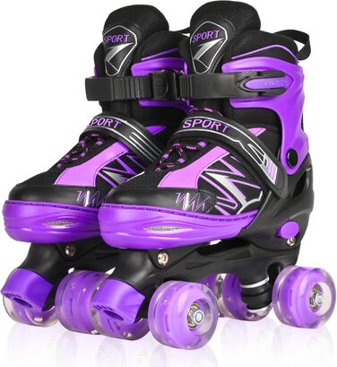 Дитячі ролики LOKJIJI для хлопчиків та дівчаток, регульовані, 4 розміри, фіолетово-білі та чорно-білі (M, чорний & фіолетовий)