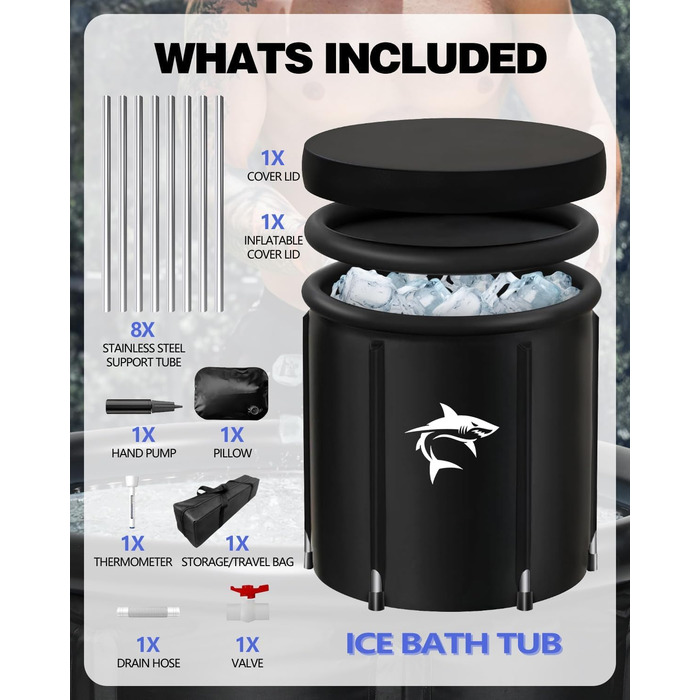Кріованна для льодяних купань XL (80 см) з системою охолодження, 8 сталевими стійками, термозахистом та сумкою — повний комплект