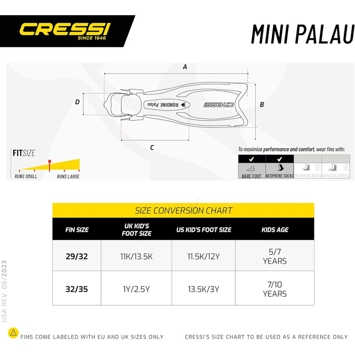 Ласти Cressi Palau Saf короткі регульовані для плавання та снорклінгу, сині, розмір XXXS/XXS (29-32)