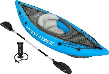 Надувний одномісний каяк Hydro-Force Cove Champion з веслом, помпою та сумкою для перенесення, синій