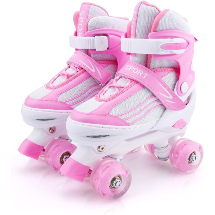 Дитячі ролики Kinder Rollschuhe для дівчаток та хлопчиків, регульовані, з підсвічуванням, кольори: білий та рожевий, розмір EU 28-32