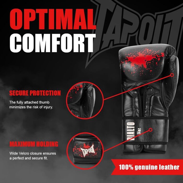 Боксерські рукавички Tapout Rialto зі шкіри, чорні/екрю/червоні, 14 oz (1 пара)
