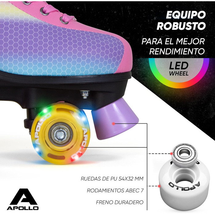 Роликові ковзани Apollo Disco Roller Quad, дитячі та дорослі, регульовані 31-42, LED, танцювальна королева